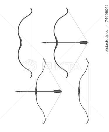 Bow with drawn bow string and arrow, archery, silhouettes of vintage bows and arrows isolated on white background, vector Bow with drawn bow string and arrow, archery, silhouettes of vintage bows and arrows isolated on white background, vector 74606042