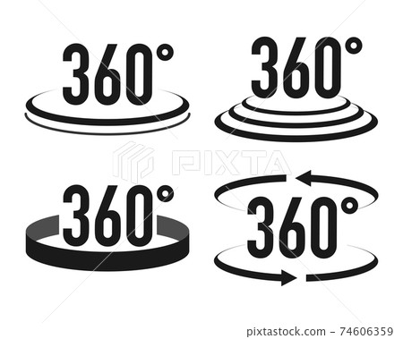 Signs with arrows to indicate the rotation or panoramas to 360 degrees. Vector illustration. 74606359