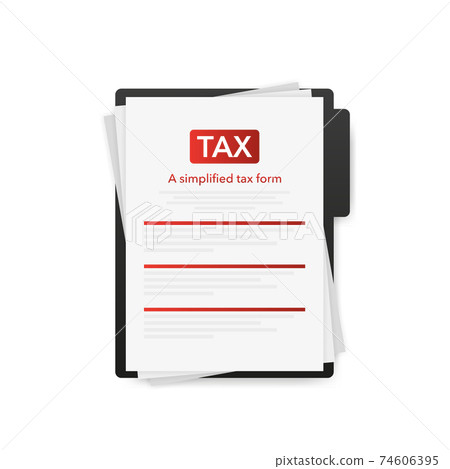 Tax form. Financial document and pen. Filling tax form. 74606395