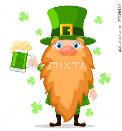Leprechaun with a glass of beer, character. Saint Patricks Day Leprechaun with a glass of beer, character. Saint Patricks Day 74606429