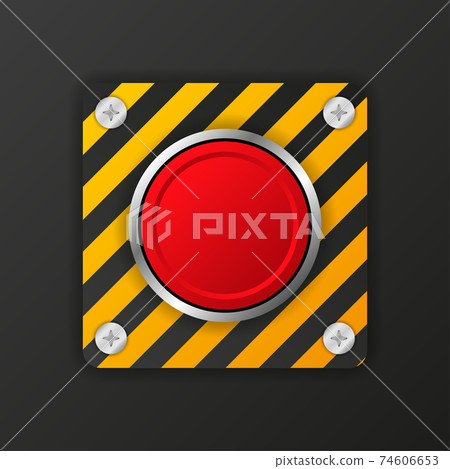 Yellow alarm button on red background. Vector web button. Click, Stop sign. Yellow alarm button on red background. Vector web button. Click, Stop sign. 74606653