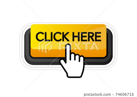 Icon with yellow click here 3D button on white background for web marketing design. Flat deign. Social media element. White background. Vector illustration. Icon with yellow click here 3D button on white background for web marketing design. Flat deign. Social media element. White background. Vector illustration. 74606718