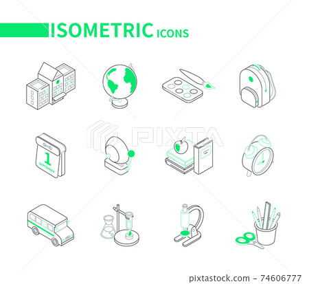 Back to school - line isometric icons set Back to school - line isometric icons set 74606777