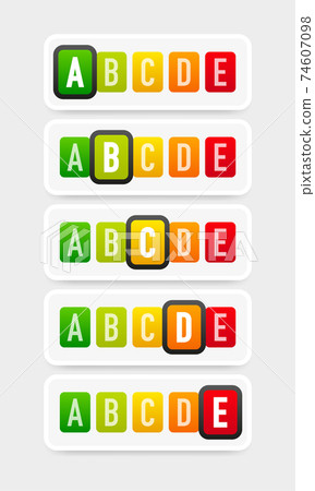 Packaging with green nutri score. Different nutri level. Vector illustration. Packaging with green nutri score. Different nutri level. Vector illustration. 74607098
