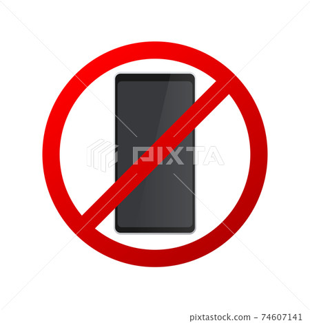 No phone. Prohibitive sign on white background. Realistic phone. Vector illustration. 74607141