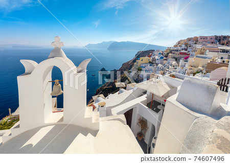 Panoramic view of famous Oia town at Santorini island in Greece 74607496