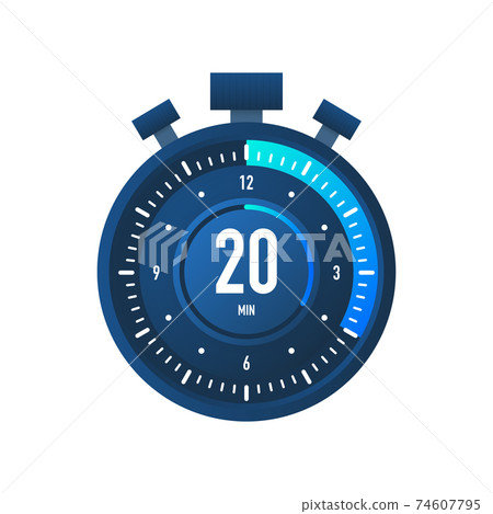 The 20 minutes, stopwatch vector icon. Stopwatch icon in flat style on a white background. Vector stock illustration. The 20 minutes, stopwatch vector icon. Stopwatch icon in flat style on a white background. Vector stock illustration. 74607795