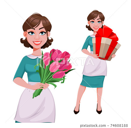 Cheerful housekeeper, mother, beautiful woman Cheerful housekeeper, mother, beautiful woman 74608188