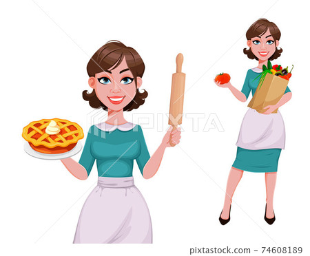 Cheerful housekeeper, mother, beautiful woman Cheerful housekeeper, mother, beautiful woman 74608189
