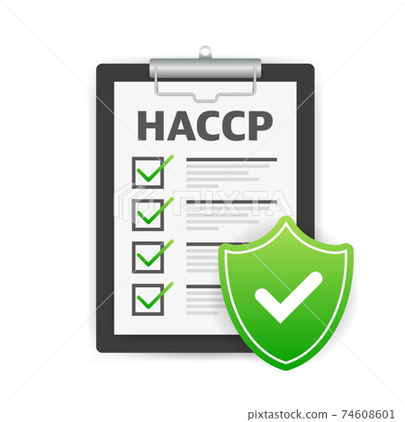 HACCP. Hazard Analysis Critical Control Points icon with award or checkmark 74608601