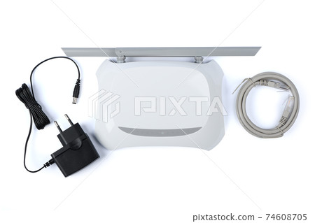 White WI-FI router with two antennas (Clipping path) White WI-FI router with two antennas (Clipping path) 74608705