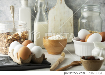Baking, cooking concept. Ingredients for cooking at home. 74609131