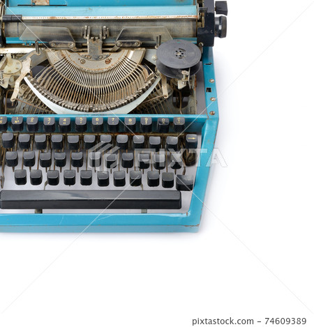 Old vintage typewriter Isolated on white . Free space for text. 74609389