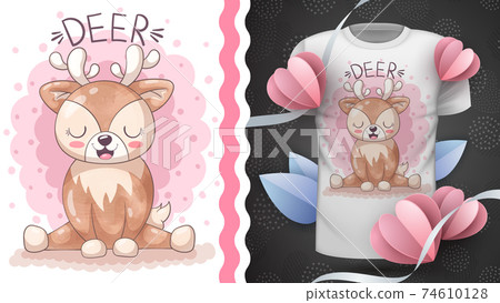Funny watercolor deer - idea for print t-shirt Funny watercolor deer - idea for print t-shirt 74610128