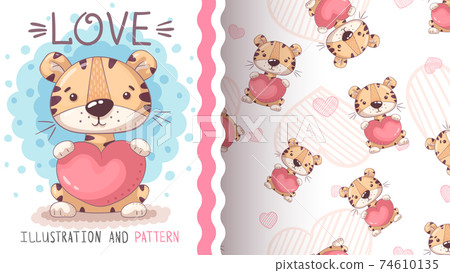 Tiger with heart - seamless pattern Tiger with heart - seamless pattern 74610135