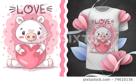 Pig with heart - idea for print t-shirt Pig with heart - idea for print t-shirt 74610136