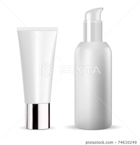 White cosmetic bottle. Cream tube vector mockup 74610249
