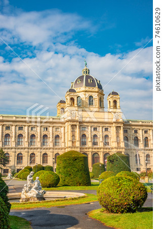 View at the museum of nature, science and history at Maria Theresa square during Autumn sunset in Vienna, Austria, sunny day 74610629