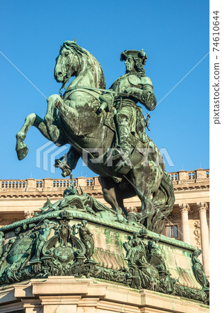 Statue of Prince Eugene of Savoy in front of Hofburg Palace in Vienna, Austria, sunny day, blue sky 74610644