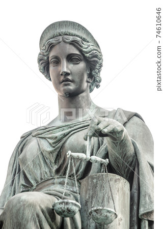 Statue of beautiful judge at the Emperor Franz I monument in Hofburg Palace in Vienna, Austria, isolated at white background 74610646