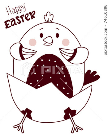 Easter card with a cute hatched chicken. Vector illustration, line. For greeting cards - Happy Easter, design, decor, print, decoration, banners Easter card with a cute hatched chicken. Vector illustration, line. For greeting cards - Happy Easter, design, decor, print, decoration, banners 74610896