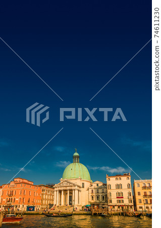 Church of San Simeone Piccolo in Venice at sunset illumination, Italy, summer Church of San Simeone Piccolo in Venice at sunset illumination, Italy, summer 74611230