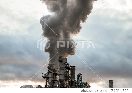 smoke coming out of factory chimney industry and global warming 74611701