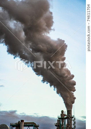 smoke coming out of factory chimney industry and global warming 74611704