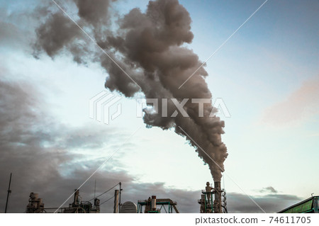 smoke coming out of factory chimney industry and global warming 74611705