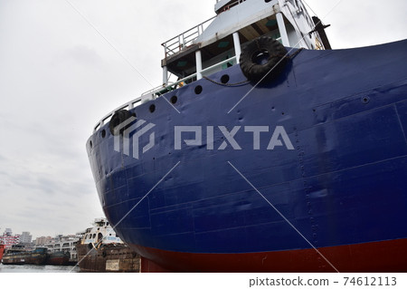 Dhaka, Bangladesh, Shodrugat, a passenger ship under repair, a bright hull painted 74612113