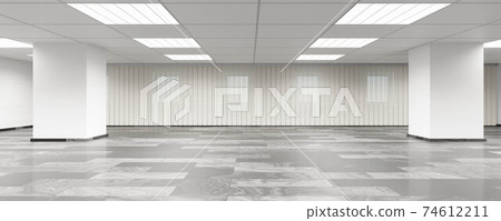 empty white office with modern design and classic pillards with stone tiled floor 3d render illustration 74612211