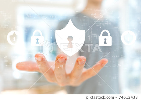 Cyber security theme with young man Cyber security theme with young man 74612438