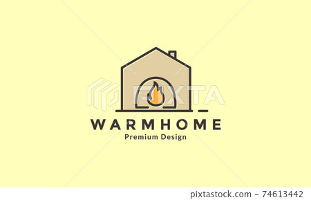 Fireplace with wood line home logo design vector icon symbol illustration 74613442