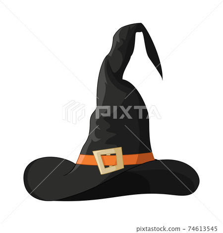 Cartoon halloween black witch hat isolated on white background 74613545