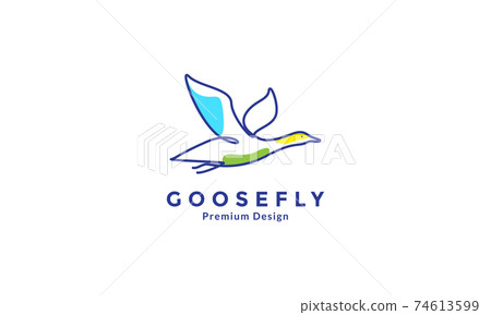 Goose Bird Fly Line Colorful Logo Symbol Vector Stock Illustration