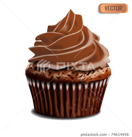 Chocolate cupcake, delicious creamy muffin realistic vector illustration. 3d muffin chocolate bake dessert isolated object on white background Chocolate cupcake, delicious creamy muffin realistic vector illustration. 3d muffin chocolate bake dessert isolated object on white background 74614956