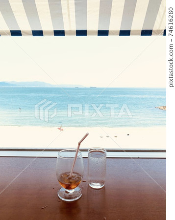 海景咖啡廳，窗外景色，玻璃 74616280