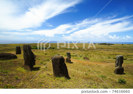 View from Rano Raraku, the site of the Moai manufacturing plant on Easter Island in the South Pacific 74616660