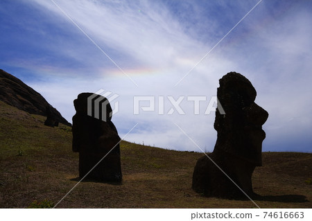 Rano Raraku Moai和Haro在南太平洋復活節島的Moai製造廠現場 74616663