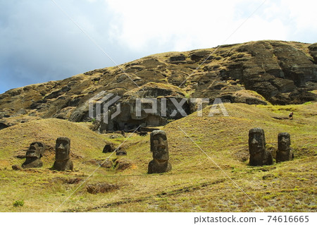 View from Rano Raraku, the site of the Moai manufacturing plant on Easter Island in the South Pacific View from Rano Raraku, the site of the Moai manufacturing plant on Easter Island in the South Pacific 74616665