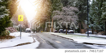 Residential Street View in a peaceful neighborhood. 74617187