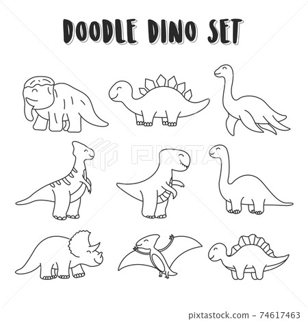 set of element doodle dino. Dinosaurs set coloring for kids set of element doodle dino. Dinosaurs set coloring for kids 74617463