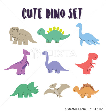 set of element cute dino coloring. Dino set, happy cute colorful Dinosaurs set of element cute dino coloring. Dino set, happy cute colorful Dinosaurs 74617464