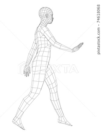 Wireframe walking woman. Vector 74618068