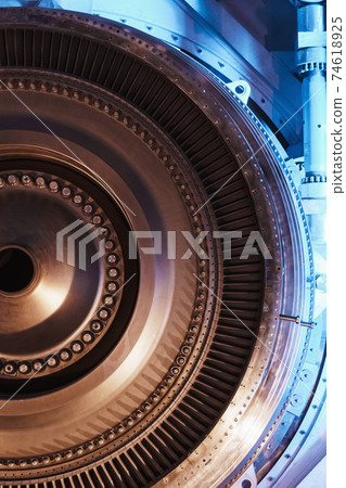 Turbine generator rotor with blades and discs, interior view. Turbine generator rotor with blades and discs, interior view. 74618925