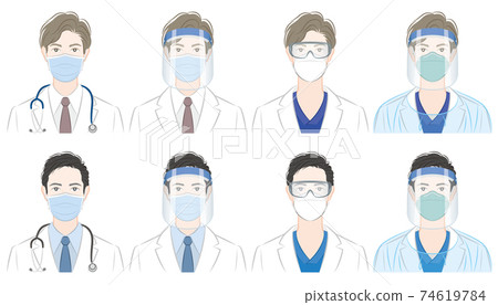 Vector illustrations of doctors. Virus infection control. Healthcare workers. Vector illustrations of doctors. Virus infection control. Healthcare workers. 74619784