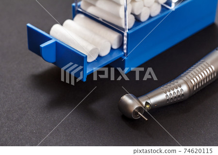 Dental instruments for teeth dental care on black background Dental instruments for teeth dental care on black background 74620115