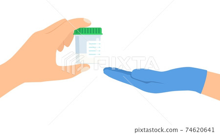 The patient gives the doctor a jar of stool . The patient gives the doctor a jar of stool . 74620641