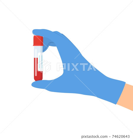 Hand holding test tube with blood 74620643