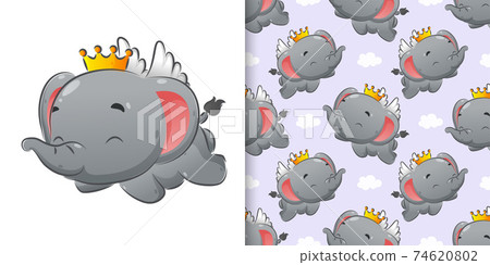 The seamless pattern set of the elephant flying with the little wings 74620802